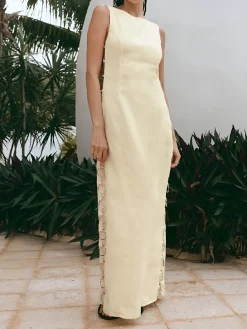 Best Metallic O-Ring Cutout Long Dress White Dresses|Vacation Dresses