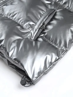 Hot Metallic Puffer Wind Protection Hooded Coat Outerwear|Coats