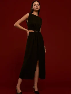 Sale Metal-Ring Cutout Pleated Dress Casual Dresses|Cocktail & Party Dresses