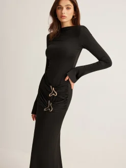 Outlet Metal-Ring Pleated Jersey Dress Black Dresses|Cocktail & Party Dresses