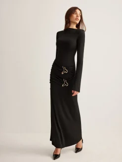 Outlet Metal-Ring Pleated Jersey Dress Black Dresses|Cocktail & Party Dresses
