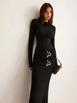 Outlet Metal-Ring Pleated Jersey Dress Black Dresses|Cocktail & Party Dresses