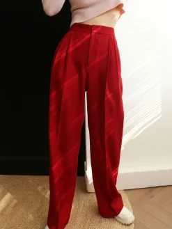 Middle Waist Pleated Tape Pants Long Sleeve Sets|Pants