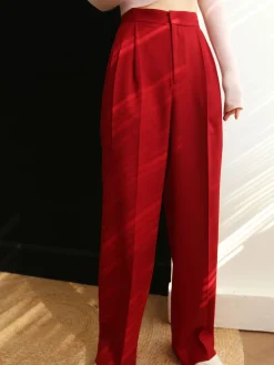 Middle Waist Pleated Tape Pants Long Sleeve Sets|Pants