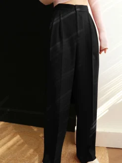 Middle Waist Pleated Tape Pants Long Sleeve Sets|Pants