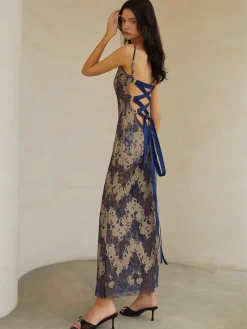 Discount Midnight Garden Lace Up Cami Long Dress Casual Dresses|Vacation Dresses
