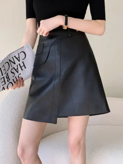 Outlet Mid-Waist Asymmetrical Faux Leather Mini Skirt Bottoms