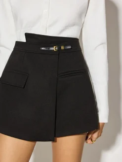 Discount Mid-Waist Belt-Design Zipper Skort Bottoms