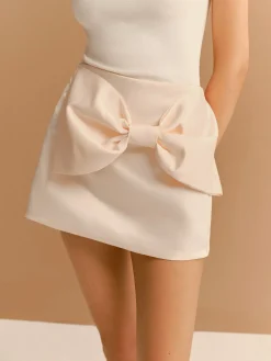 New Mid-Waist Bow Decor A-Line Mini Skirt Bottoms