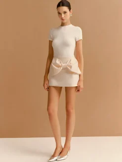 New Mid-Waist Bow Decor A-Line Mini Skirt Bottoms