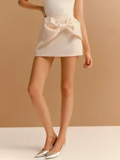New Mid-Waist Bow Decor A-Line Mini Skirt Bottoms