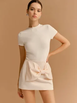 New Mid-Waist Bow Decor A-Line Mini Skirt Bottoms
