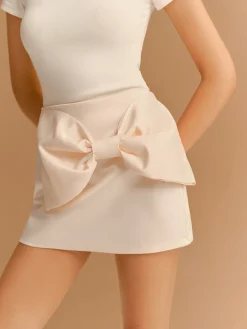 New Mid-Waist Bow Decor A-Line Mini Skirt Bottoms
