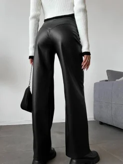 Best Mid-Waist Button PU Leather Pants Pants|Bottoms