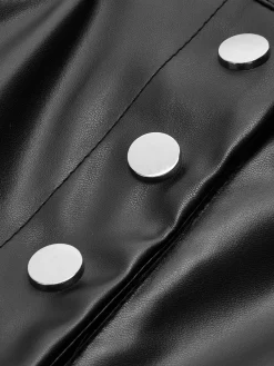 Best Mid-Waist Button PU Leather Pants Pants|Bottoms