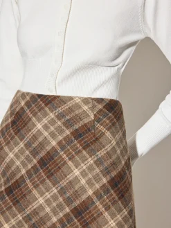 Outlet Mid-Waist Checked A-Line Skirt Bottoms