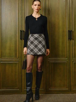 Mid-Waist Checked Zipper Mini Skirt Bottoms