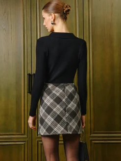 Mid-Waist Checked Zipper Mini Skirt Bottoms