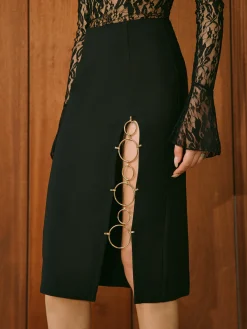 Discount Mid-Waist Circle-Ring Split Skirt Bottoms