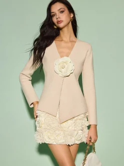 Clearance Mid-Waist 3D Flower Zipper Mini Skirt Bottoms