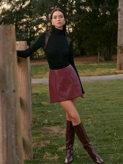 New Mid-Waist Faux Leather Back-Zipper Mini Skirt Matching Sets|Bottoms