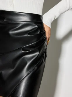Discount Mid-Waist Faux Leather Pleated Mini Skirt Bottoms
