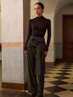 Clearance Mid-Waist Knotted Pants Bottoms