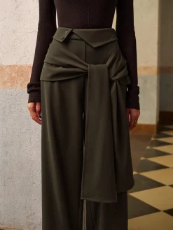 Clearance Mid-Waist Knotted Pants Bottoms