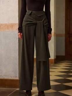 Clearance Mid-Waist Knotted Pants Bottoms
