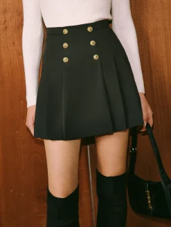 Best Mid-Waist Metal-Detail Pleated Skirt Bottoms