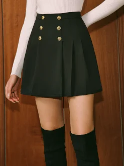 Best Mid-Waist Metal-Detail Pleated Skirt Bottoms