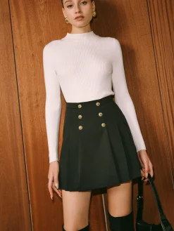 Best Mid-Waist Metal-Detail Pleated Skirt Bottoms