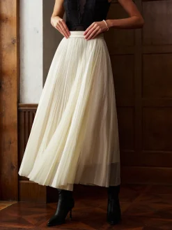 New Mid-Waist Pleated Flowy Skirt Matching Sets|Bottoms