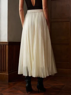 New Mid-Waist Pleated Flowy Skirt Matching Sets|Bottoms