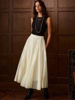 New Mid-Waist Pleated Flowy Skirt Matching Sets|Bottoms