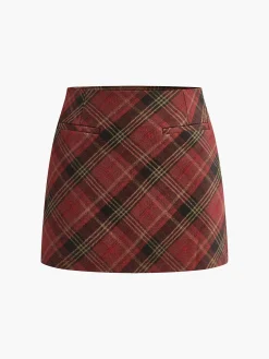 Online Mid-Waist Side-Zipper Checked Skirt Skirts|Bottoms