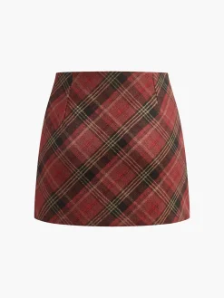 Online Mid-Waist Side-Zipper Checked Skirt Skirts|Bottoms