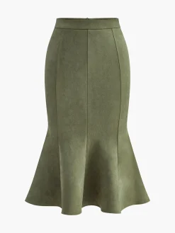Mid-Waist Suede Pleated Hip-Covering Skirt Bottoms