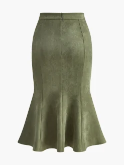 Mid-Waist Suede Pleated Hip-Covering Skirt Bottoms