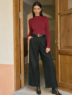 Sale Mid-Waist Tweed Pants Without Belt Bottoms