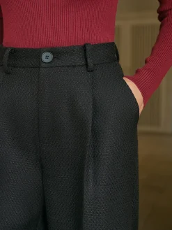 Sale Mid-Waist Tweed Pants Without Belt Bottoms