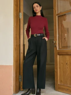 Sale Mid-Waist Tweed Pants Without Belt Bottoms