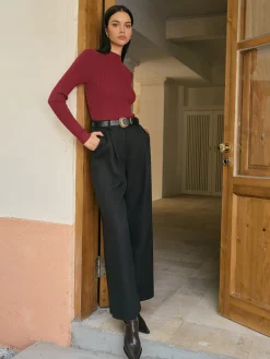 Sale Mid-Waist Tweed Pants Without Belt Bottoms