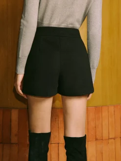 New Mid-Waist Tweed Pockets Wide-Leg Shorts Bottoms