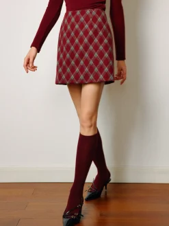 New Mid-Waist Tweed Zipper Skirt Bottoms