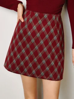 New Mid-Waist Tweed Zipper Skirt Bottoms