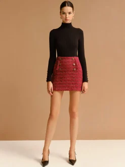 Discount Mid-Waist Tweed Zipper Skirt Skirts|Bottoms