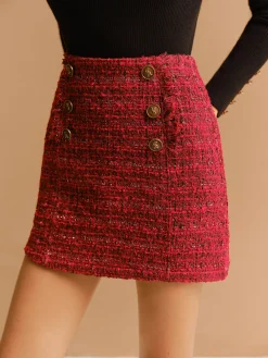 Discount Mid-Waist Tweed Zipper Skirt Skirts|Bottoms