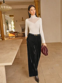 Best Mid-Waist Velvet Pants Without Belt Bottoms