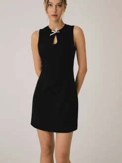 Mini Bow Decorated Short Dress Black Dresses|Casual Dresses